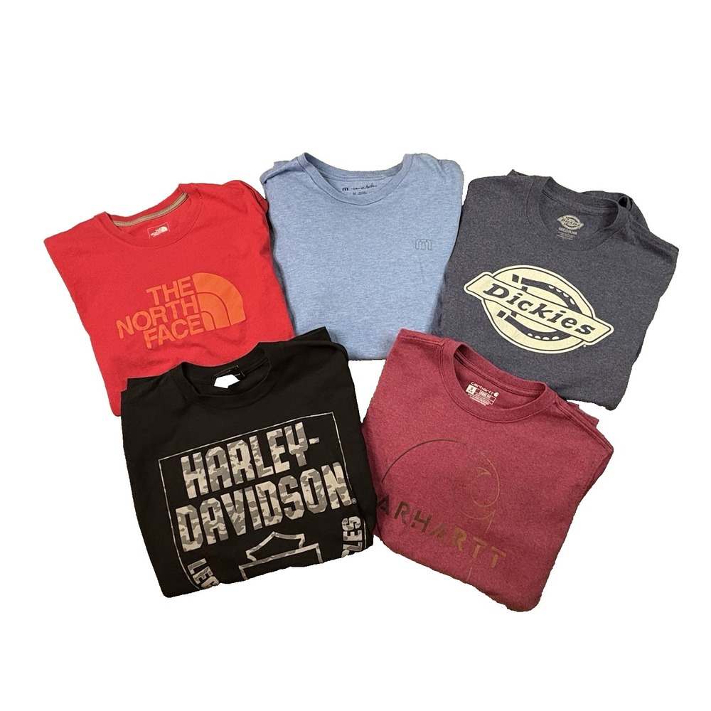 MIXED LOT OF 5 Men's M T-Shirts H Davidson/Carhartt/N Face/Dickies/T Matthew